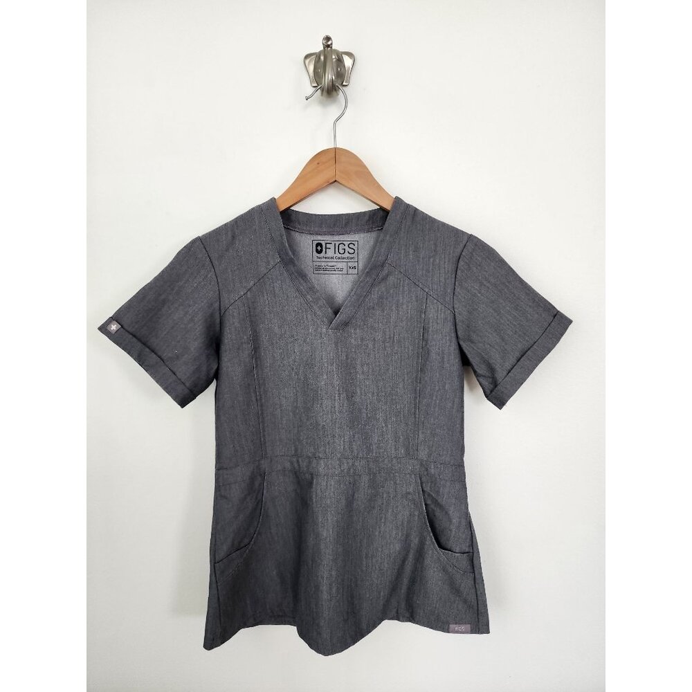 Figs Flores gray peplum scrub top XXS